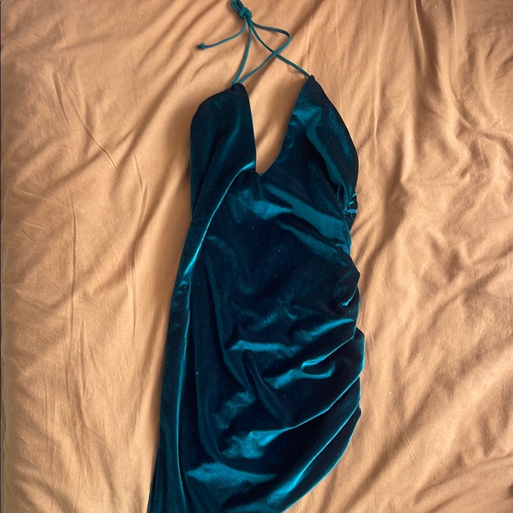 Elegant Asymmetrical Emerald Green Halter Dress